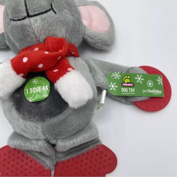 Top Paw Mouse Santa Teether Squeaky Toy Plush - Picture 6 of 7